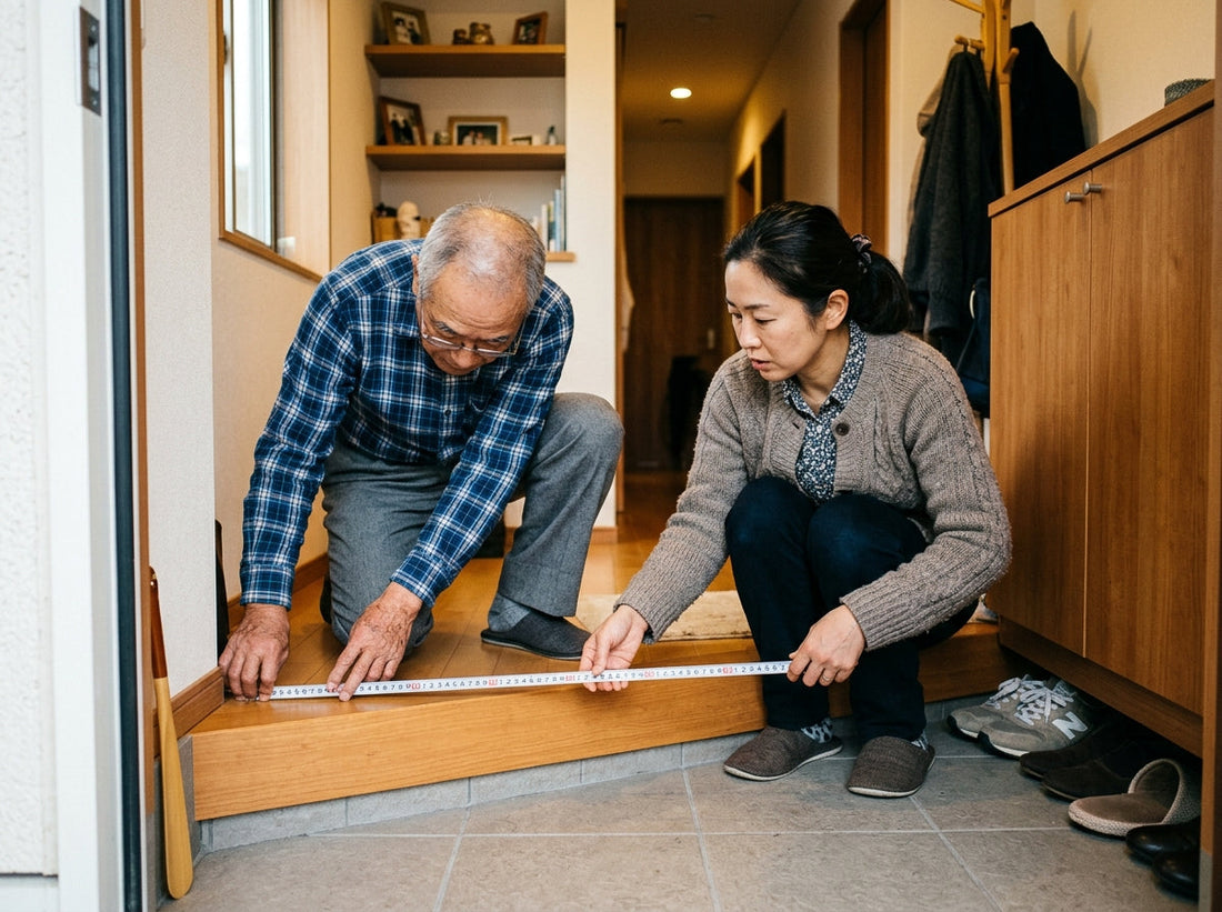 玄関の寸法を測る様子